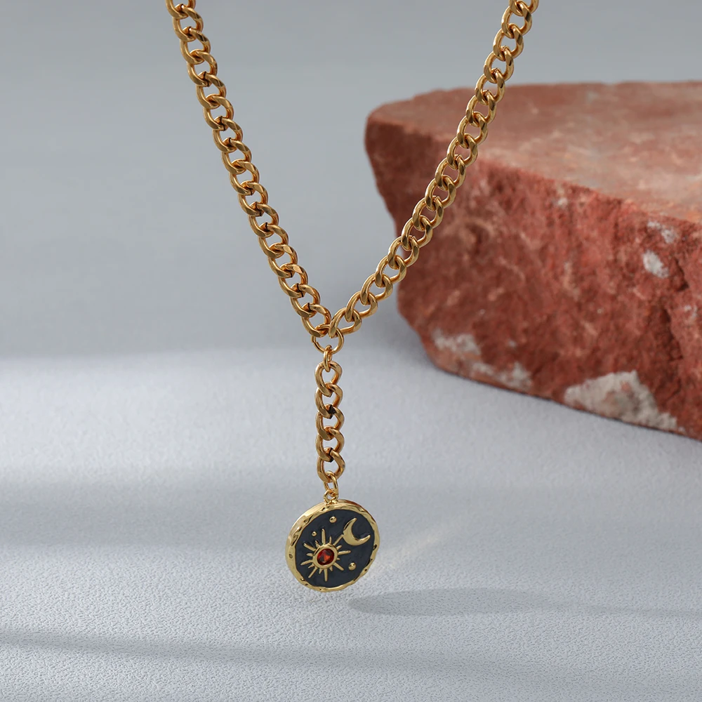 

2022 New Simple Fashion Personality Female Stainless Steel Round Tag Necklace 18K Real Gold Plated Waterproof and Anti-Fading