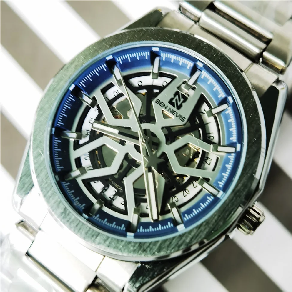 

BEN NEVIS 2020 Brand Luxury Mechanical Watches Skeleton Dial Spider Face Silver Stainless Watch For Men Relogio Masculino Clock