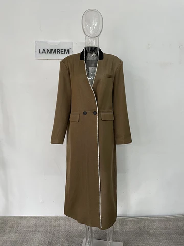 [LANMREM] High End Tassel Design Trench For Women Double Breasted Long Sleeve Temperament Windbreak Female Outwear 2025 New