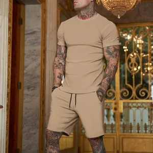 Men's Tracksuit Casual Suit Soild Color New Short Sleeve T Shirt+Shorts Print Male Tracksuit  Men's 