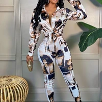 2022 spring autumn long sleeve abstract print crop top blouse skinny long pants set sports high waisted leggings sexy tracksuits
