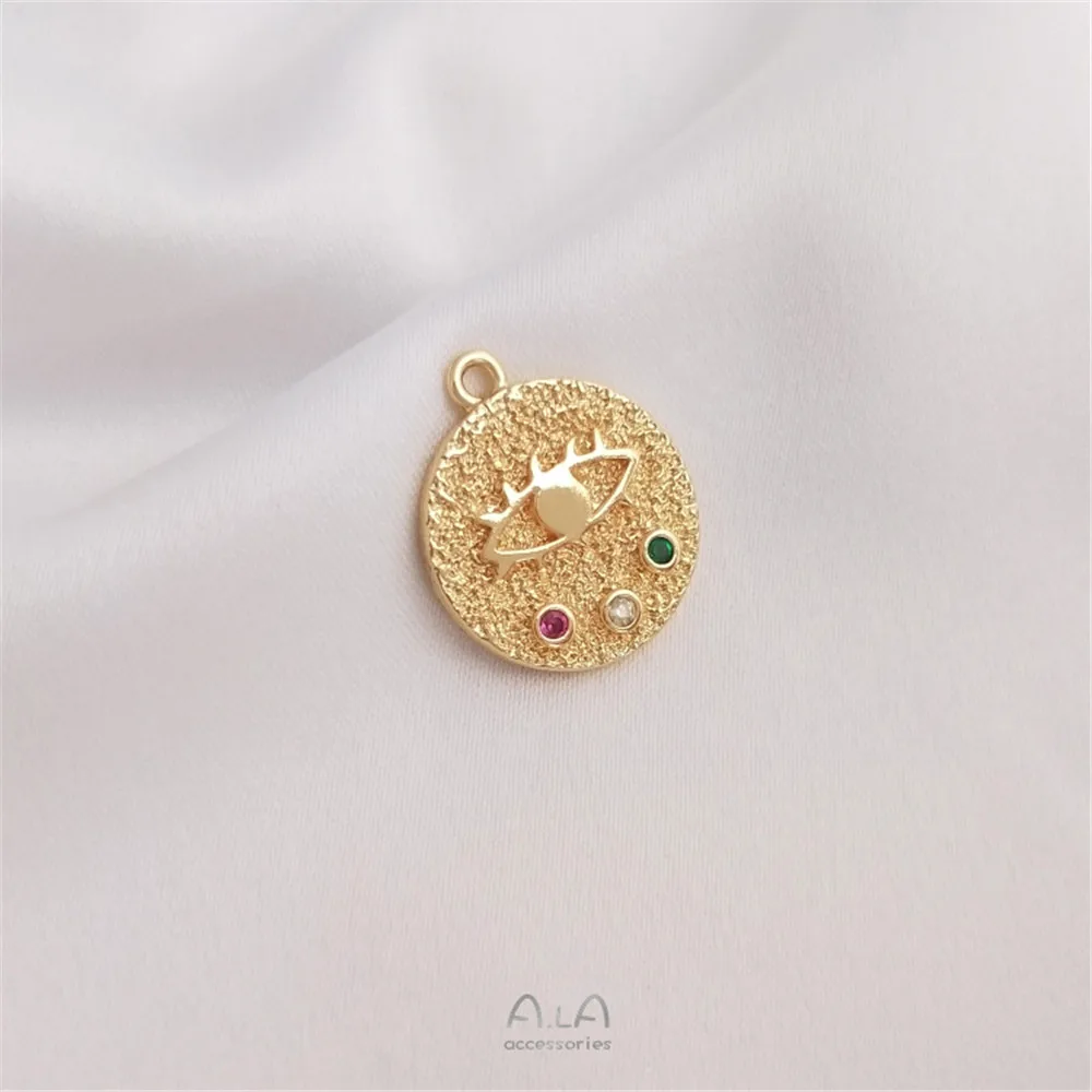 

14K gold plated zirconium Devil's Eye 14mm round brand pendant DIY pendant Necklace bracelet pendant
