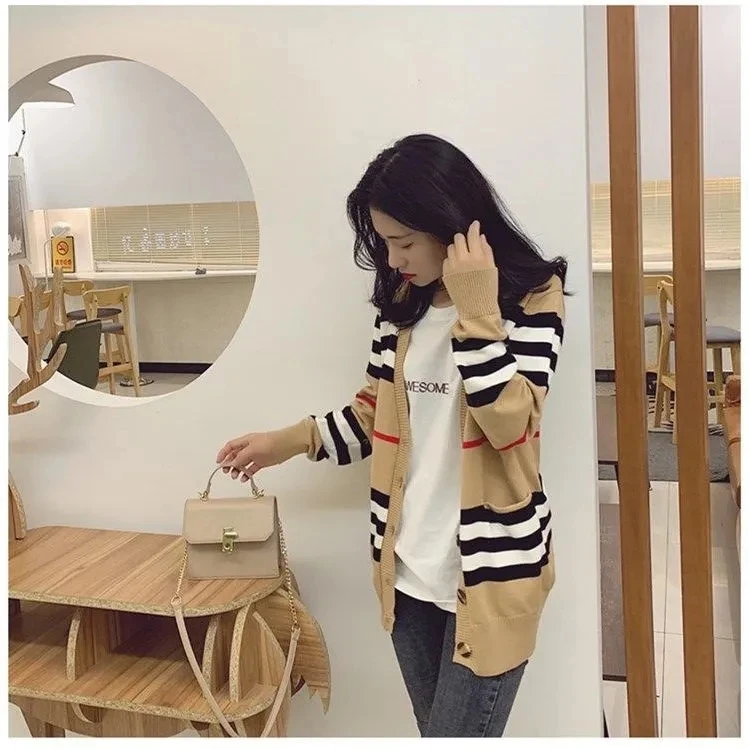 Полосатый кардиган для женщин 2024 Ropa De Mujer корейские модные трикотажные изделия
