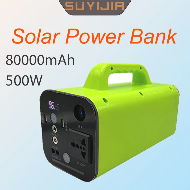 

80000mAh Solar Generator Power Supply 500W Portable Auxiliary Battery Power Bank Inverter Strong Light LED for Outdoor Camping