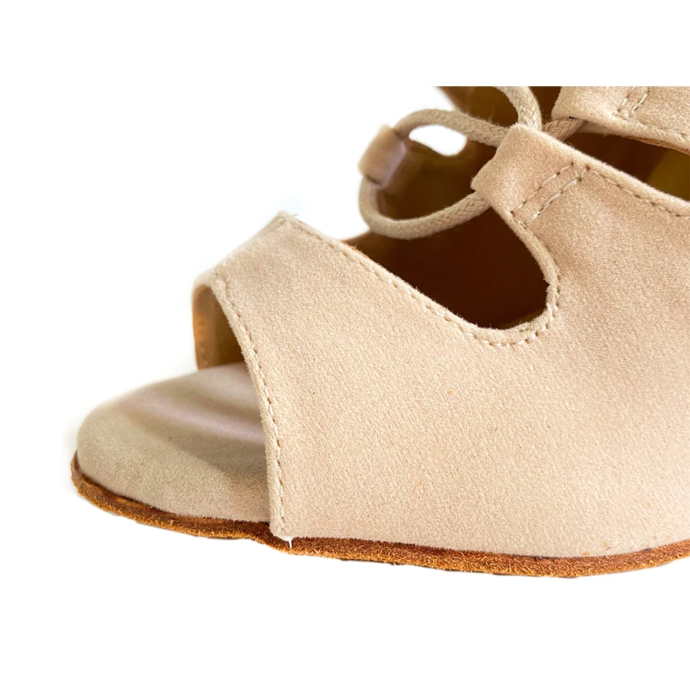 Girls Dance High Heels Indoor Outdoor Dance Shoes 9cm 8cm Khaki Suede Leather Latin Salsa Dance Shoes Ballroom For Women