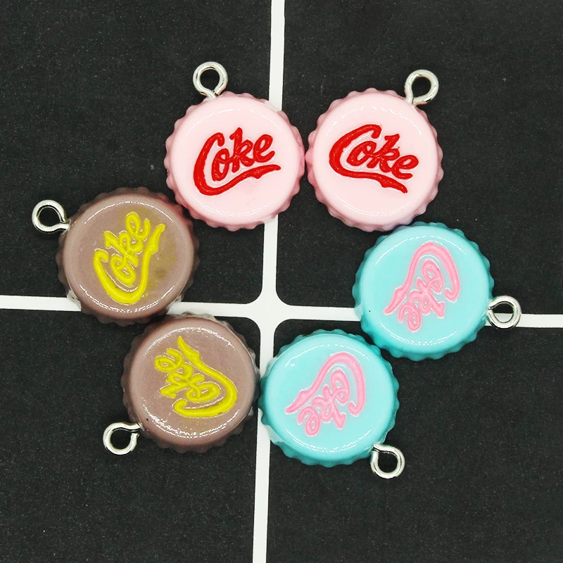 

10pcs/lot Mini Soda Beverage Bottle Cap Resin Charms DIY Cute Letter Jewelry Pendants For Earring Bracelet Keychain Making D47