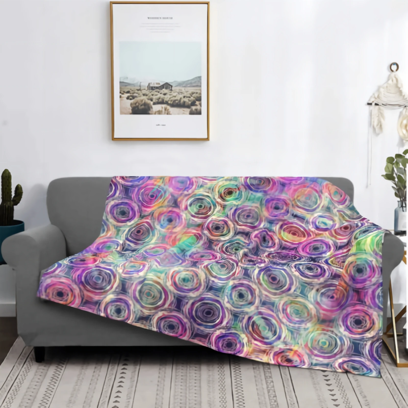 

Holographic Watercolor Glitch Blanket Holographic Magical Dripping Circle Throws Super Soft Cozy Plush Microfiber Fluffy Blanket