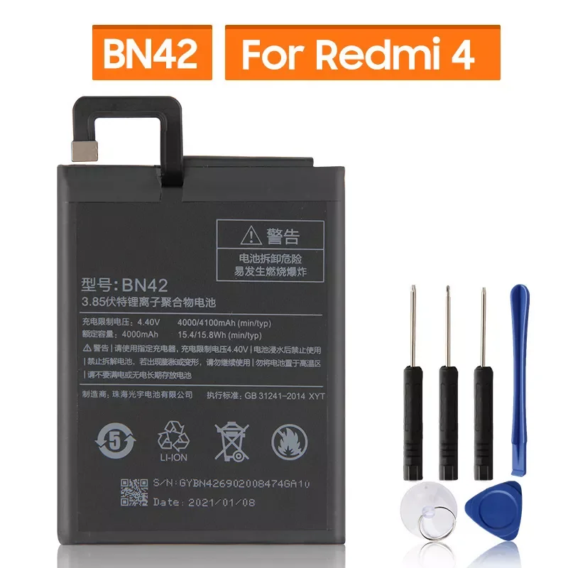 

NEW2022 Replacement Battery BN42 For Xiaomi Redmi 4 Hongmi4 Redrice 4 Standard Version Rechargeable Phone Battery 4000mAh