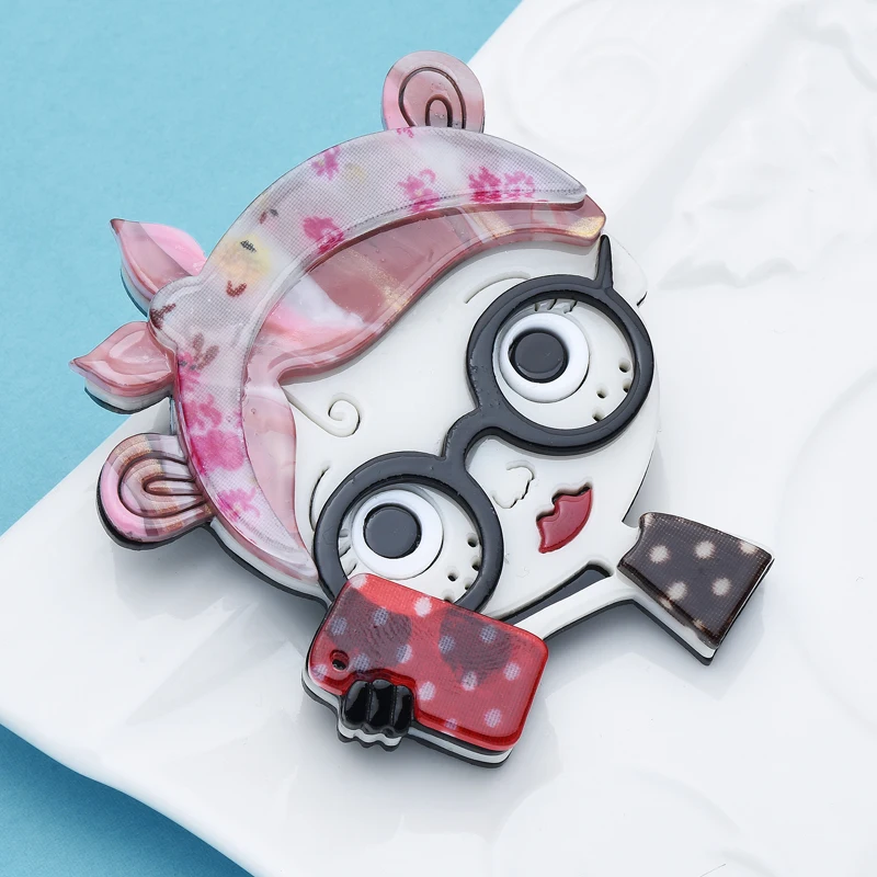 Wuli&baby Acrylic Take Phone Girl Brooches For Women Unisex Lovely Lady Figure Party Office Brooch Pin Gifts