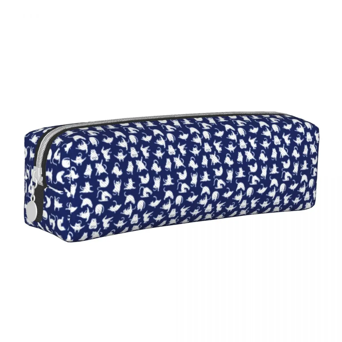 

Blue Funny Cat Square Pencil Case Yoga Sports Elementary School Teenager Leather Pencil Box Simple Zipper Pen Organizer