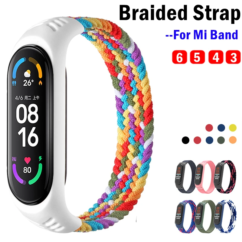

For Xiaomi Mi Band 6 5 4 3 Elastic Solo Loop Nylon Braided Strap Bracelet Replacement Wristband Miband 6 Belt For Mi Band 6 5NFC