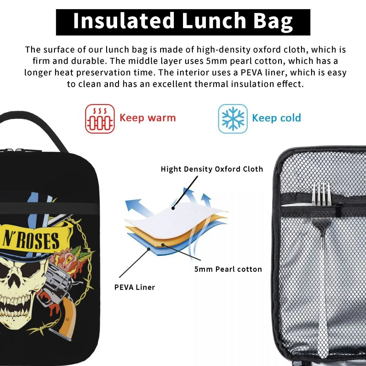 Guns N Rose GNR Logo Стимпанк Музыкальные сумки для обеда Изолированная сумка