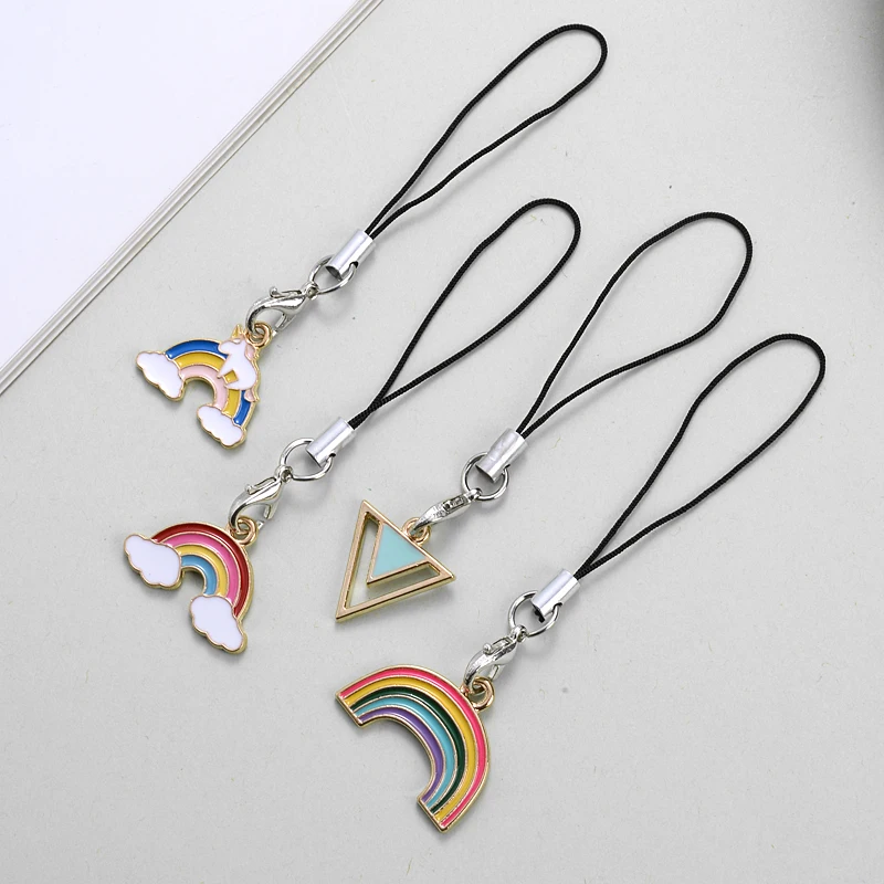 1Pcs Metal Animal Rainbow Triangle Mobile Phone Pendant Lanyard Diagonal Anti-Lost Key Chain Accessories Decoration Ladie Gift