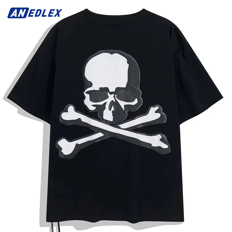

Футболка мужская с принтом черепа, хлопок, короткий рукав, Готическая уличная одежда в стиле хип-хоп, Повседневная рубашка в стиле Харадзюку...