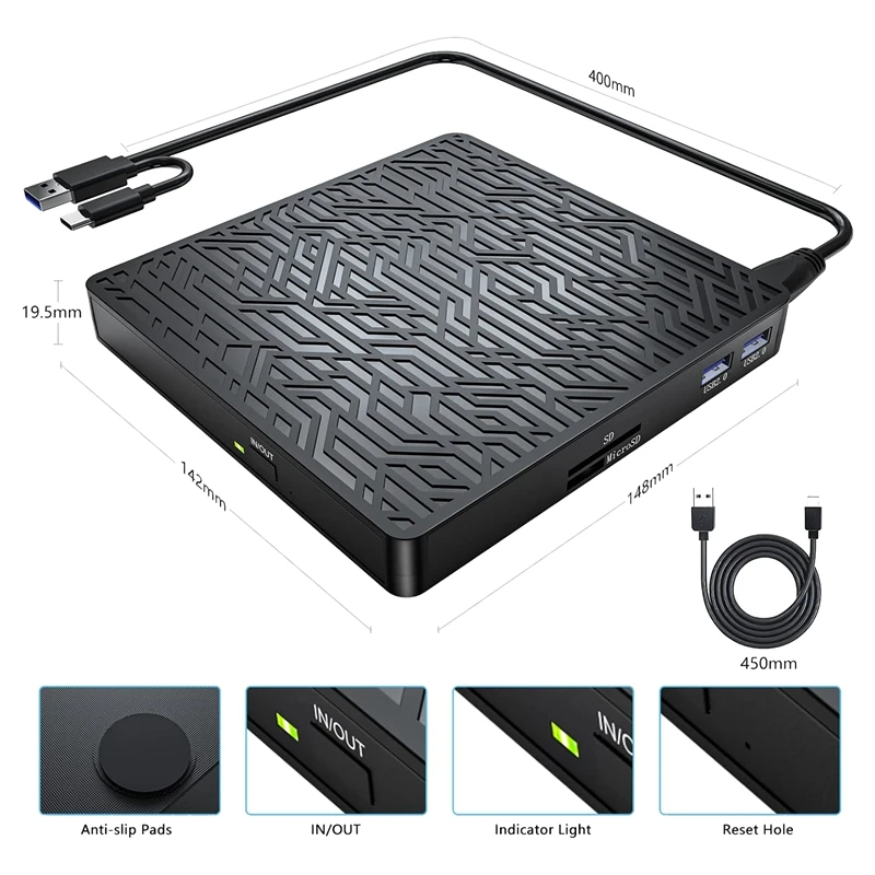 Адаптер внешнего DVD-привода USB 3 0 и Type-C 5-в-1 1 шт.