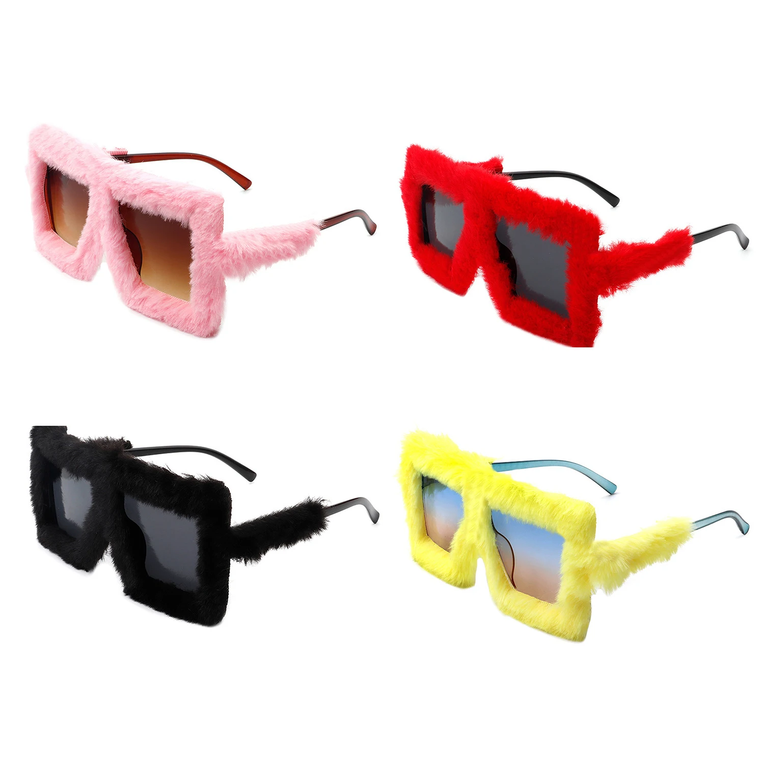 

Plush Frame Sunglasses Vintage Luxury Brand Oversized Square Woollen Sunglasses For Women Fashion Creative Winter Sun Glasses