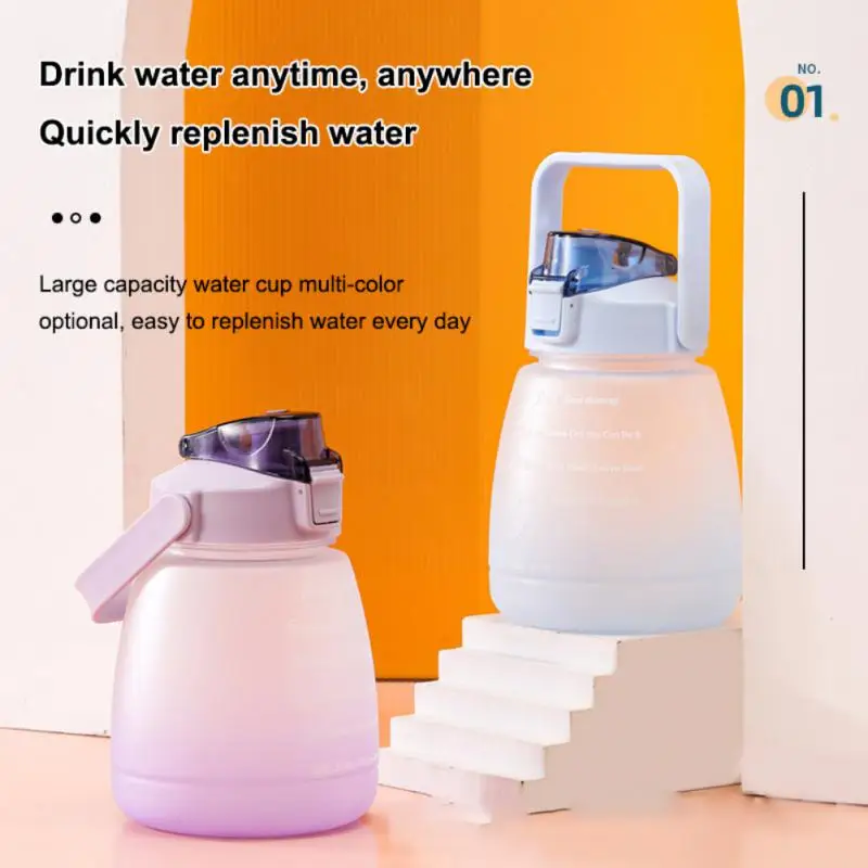 

Cute Girls Water Bottle With Stickers Straw Big Belly Cup 1300ml Sports Bottle For Water Jug Children Female Kettle With Strap