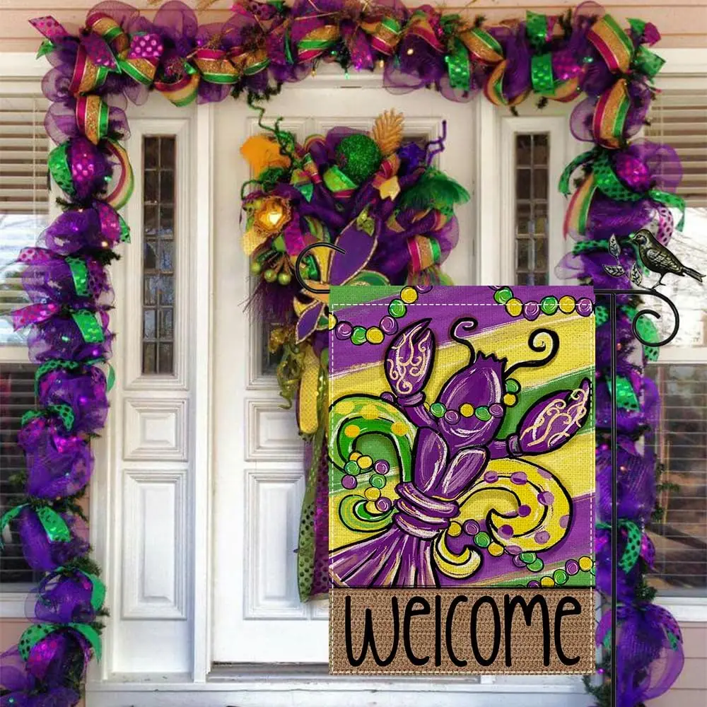 GEEORY Марди Гра Флер де Лис Садовый флаг 12 5x18 дюймов бусины Раки Новый Орлеан