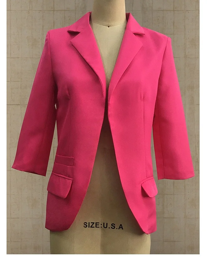 Summer Three Quarter Sleeve Blazer Women Solid Color Single Breasted Casual Offcie Blazer 2021 Lady Slim Classic Retro Work Wear