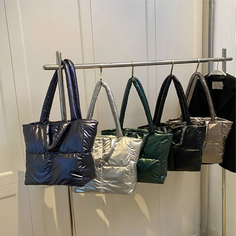 Solid Color Space Cotton Tote Bags Women Luxury Designer Soft Checker Filled Shoulder Handbags Large Capacity Shopper Bag Dom105