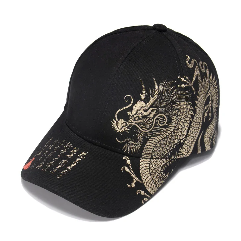 

HanXi Chinese Dragon Pattern Baseball Cap for Men Women New Polyester Couple Hip Hop Hat Travel Sun Hats Visor