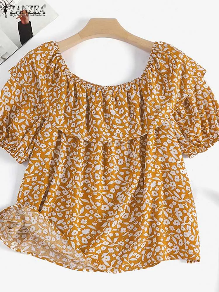 

Bohemian Printed Short Sleeve Tops ZANZEA Women Fashion Summer Blouses Sexy Off The Shoulder Flare Shirts Holiday Elastic Tunics