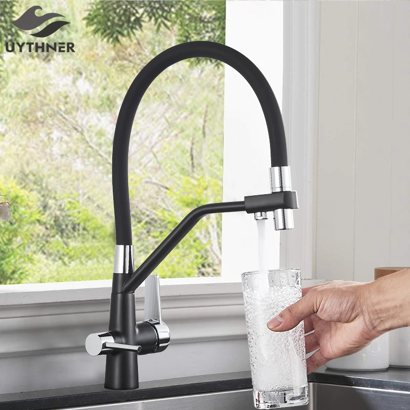 

Kitchen Water Filter Faucet Kitchen Tap Dual Spout Filter Faucet Mixer 360 Degree Rotation Water Purification Feature Crane