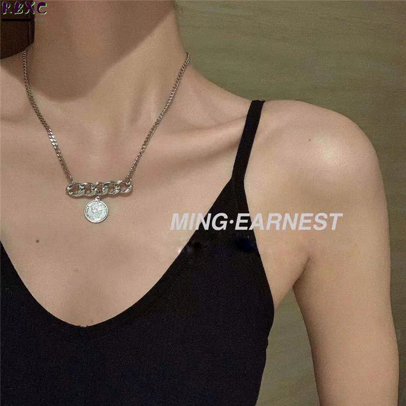 

Style Personality Street Hip Hop Portrait Coin Titanium Steel Necklace Fashion Trend Chain Ins Net Red
