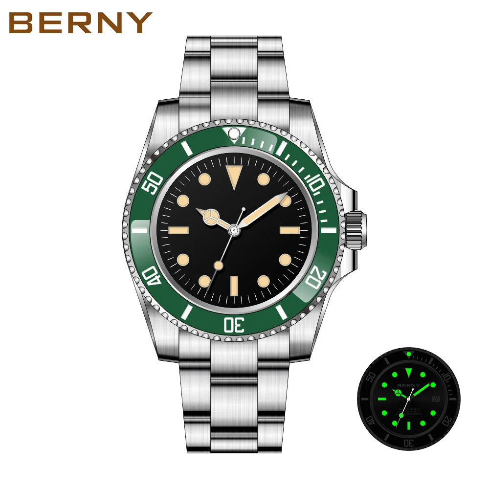 

Customized 20ATM Dive Automatic Watch for Men Mechanical Wristwatches Design Art Word Logo Dial Male Clock Gift Men's Watches