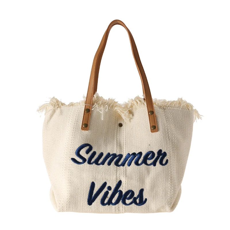 

2022 New Handbag Simple Solid Color Beach Bag Large Capacity Travel Shoulder Bags Tassel Tote Bag Large Capacity Women's Bags