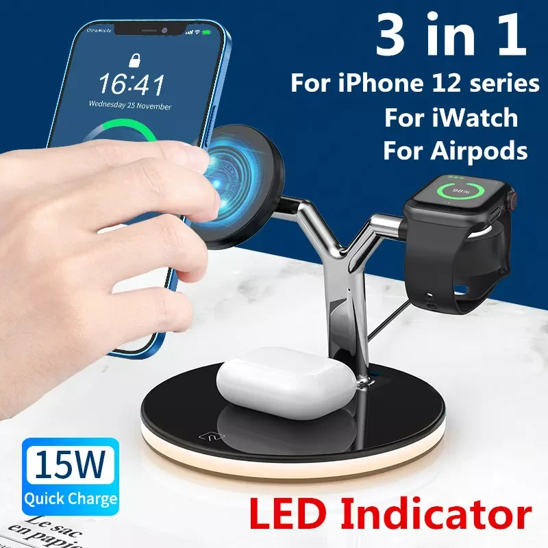 

In 1 Magnetic Wireless Charger Stand For IPhone 12 Mini Pro Max/Apple Watch Fast Charging Dock Station For Airpods Pro