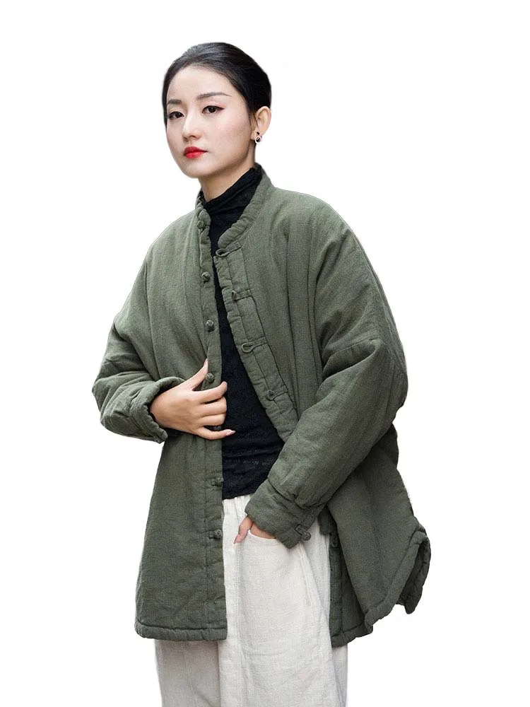 Зимняя стеганая куртка женская в китайском стиле мандарин Рами Тан костюм