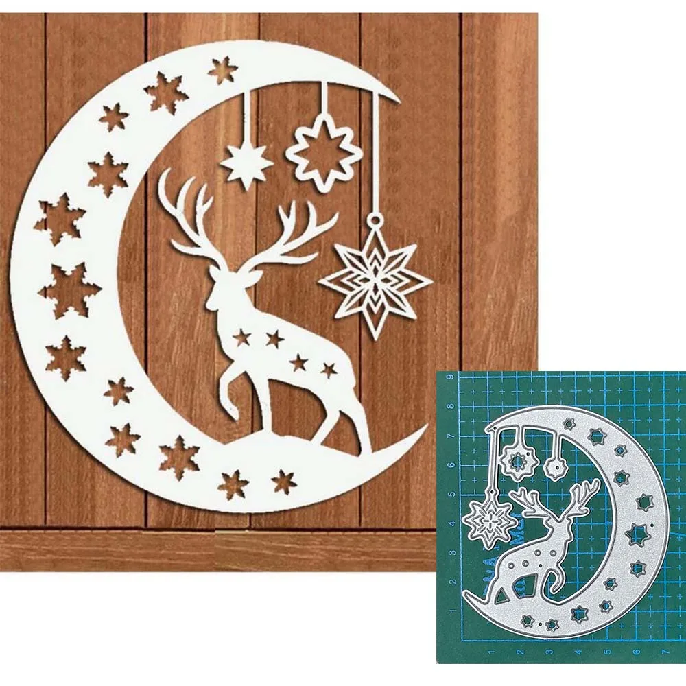 

Elk on the Moon Christmas Metal Cutting Dies For DIY Scrapbook Cutting Die Paper Cards Embossed Decorative Craft Stencils New