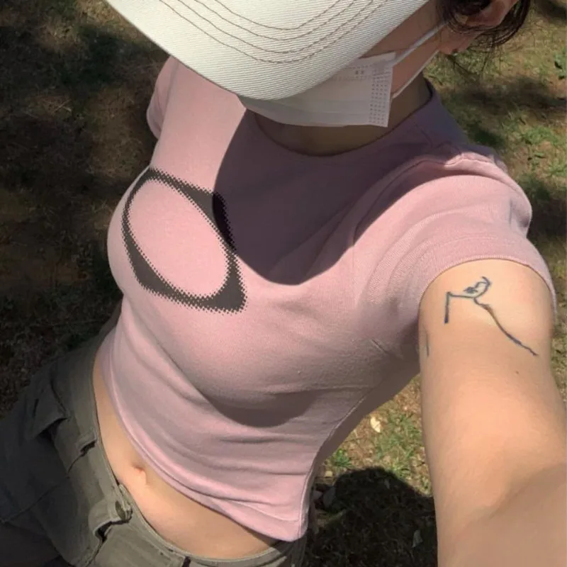 

Summer Outfits 2023 Korean Woman Tshirts Short Sleeve Tees Pink Crop Tops Chic Blouse Blusas Ropa Para Mujer Female Clothes Y2k