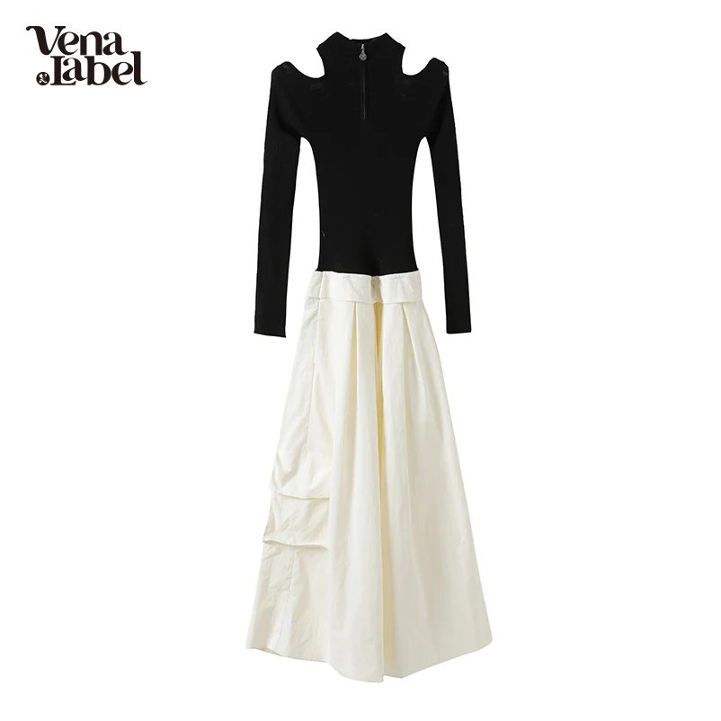 Женское трикотажное платье Vena в стиле пэчворк рабочая одежда длинные платья