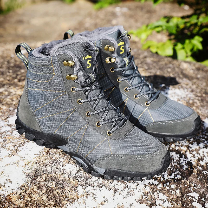 HIKEUP Outdoor Waterproof Couple Style Women High-Top Hiking Shoe Men Snow Boots Wear Comfortable Men's Walking Shoes 36-46