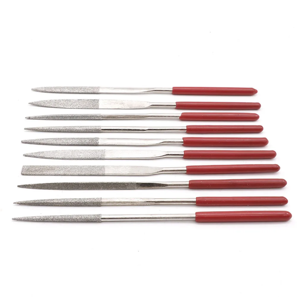 

Needle File Set Needle Files 10 Pcs/Set 3*140mm Electroplated Diamond For Grinding For Metal/deburring Red+Silver
