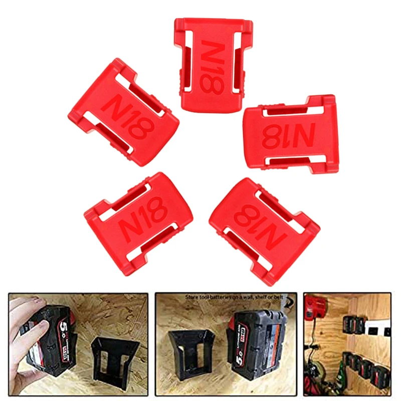 

5Packs Battery Holder for Milwaukee Battery Mount Dock Holder Fit for M18 48-11-1850 18V Mount Holder Cover Dock Clip No battery