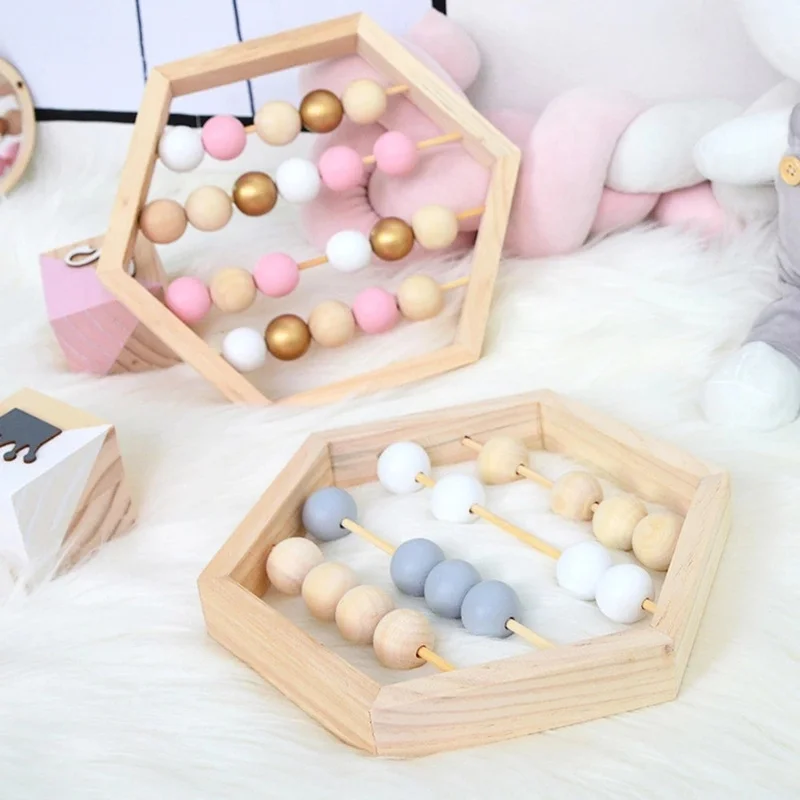 

Natural Wooden Abacus with Beads Kids Room Desktop Home Decor Baby Early Learning Educational Toy Wood Crafts Pendulum Stand NEW