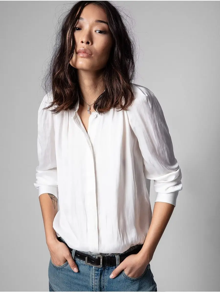 

Новинка весна-лето 2022, женские рубашки, белые однобортные рубашки с длинным рукавом