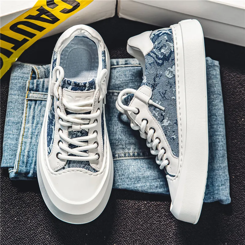 

Кожаные панельные туфли четыре сезона, нишевые джинсовые туфли в стиле пэчворк, ретро, модная повседневная холщовая обувь