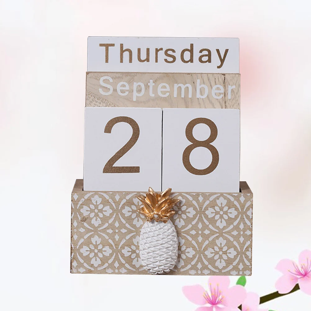 

1 Wooden Perpetual Calendar Decoration Vintage Wood Pieces Perpetual Calendar Desk Ornament for Home Office Shop ( White )