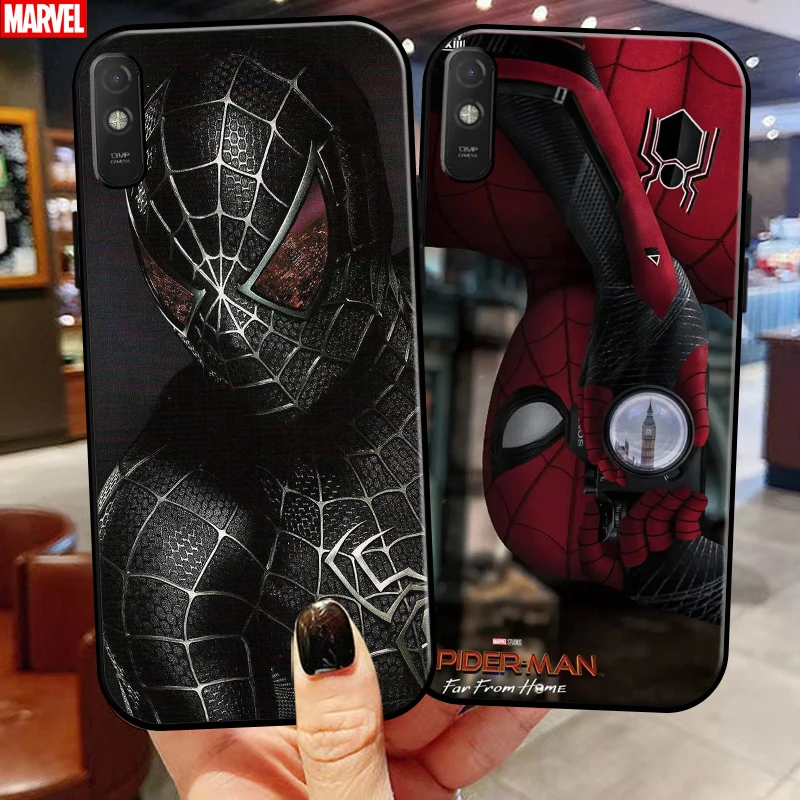 

Marvel Spiderman For Xiaomi Redmi 9A 9AT 6.53 Inch Phone Case Black Coque Liquid Silicon Carcasa Back Silicone Cover