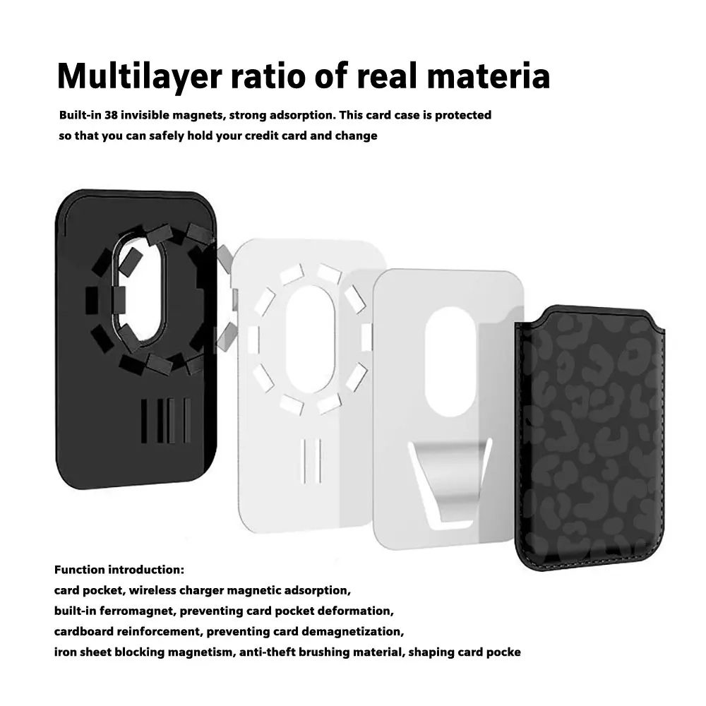 Фото Модный серый картхолдер с леопардовым принтом на магните для iPhone 17 Pro Max, Samsung Galaxy S26 S25 Ultra, чехол-кошелек для MagSafe №4