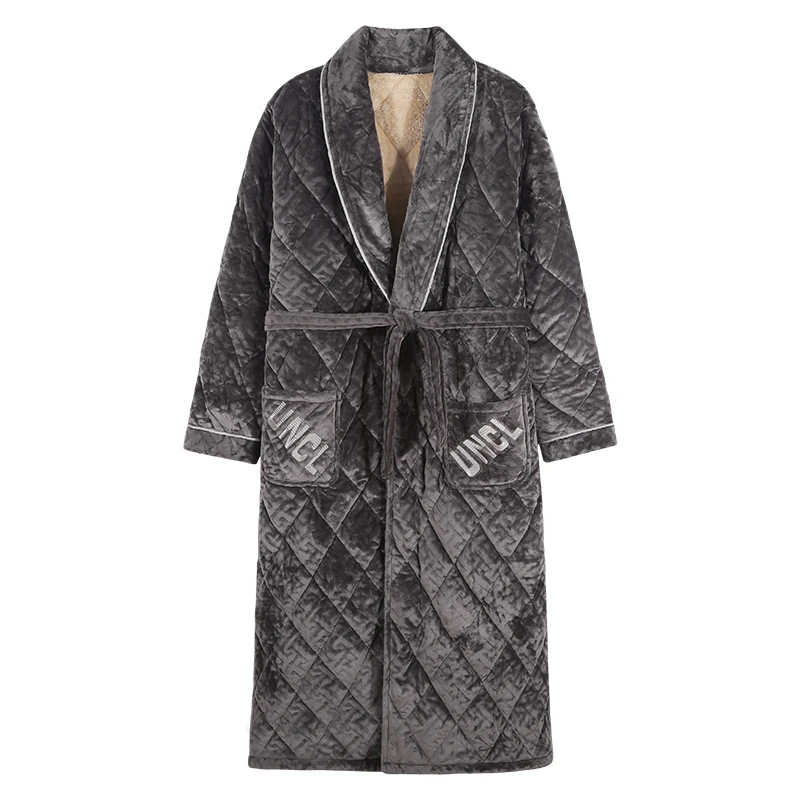 

Autumn And Winter Thickened Warm Flannel Robe For Men Long Sleeve Cardigan Comfortable Soft Loose Male Bathrobe