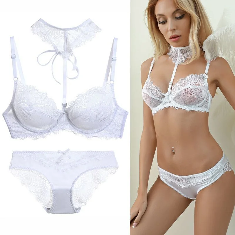 

Weimi French Retro Pure Sexy Ultra-thin Lace Underwear Women's Embroidered Steel Ring Transparent Bra Set