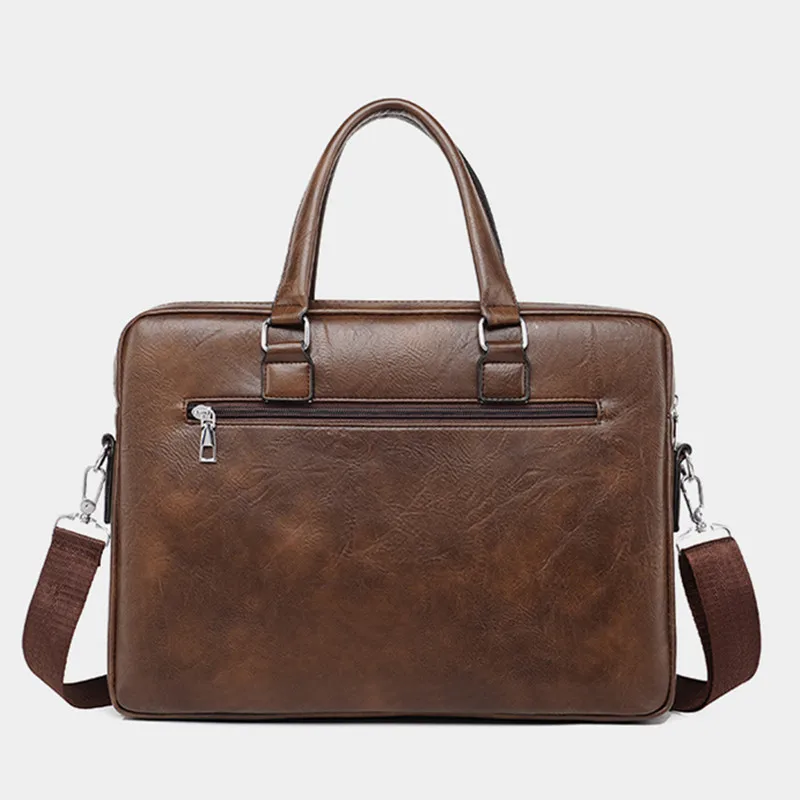 Vintage Leather Briefcases Men Business Handbag Large Capacity Tote Bag Office Shoulder Messenger Bag Waterproof Laptop Bag