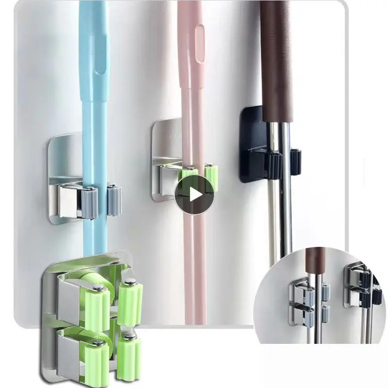 

Wall Mounted Mop Rack Punch-free Mop Clip Stainless Steel Brush Broom Hanger Bathroom Mop Hook Bathroom Accessories Mop Hook