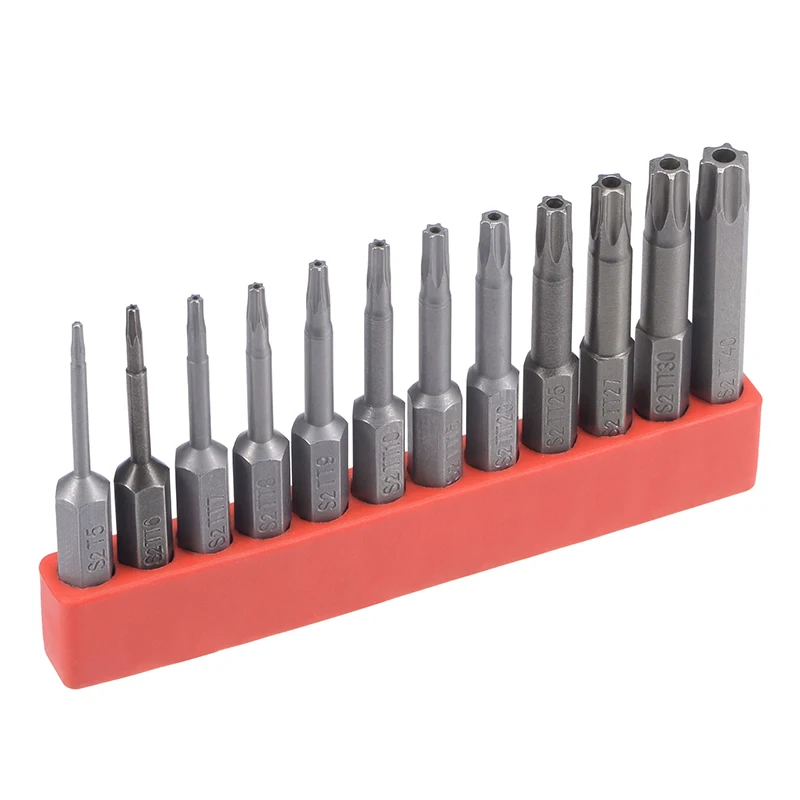 

12pcs 1/4 inch Magnetic Torx Screwdriver Bit Set Hex Shank T5 T6 T7 T8 T9 T10 T15 T20 T25 T27 T30 T40 2 inch Long S2 Steel Tools