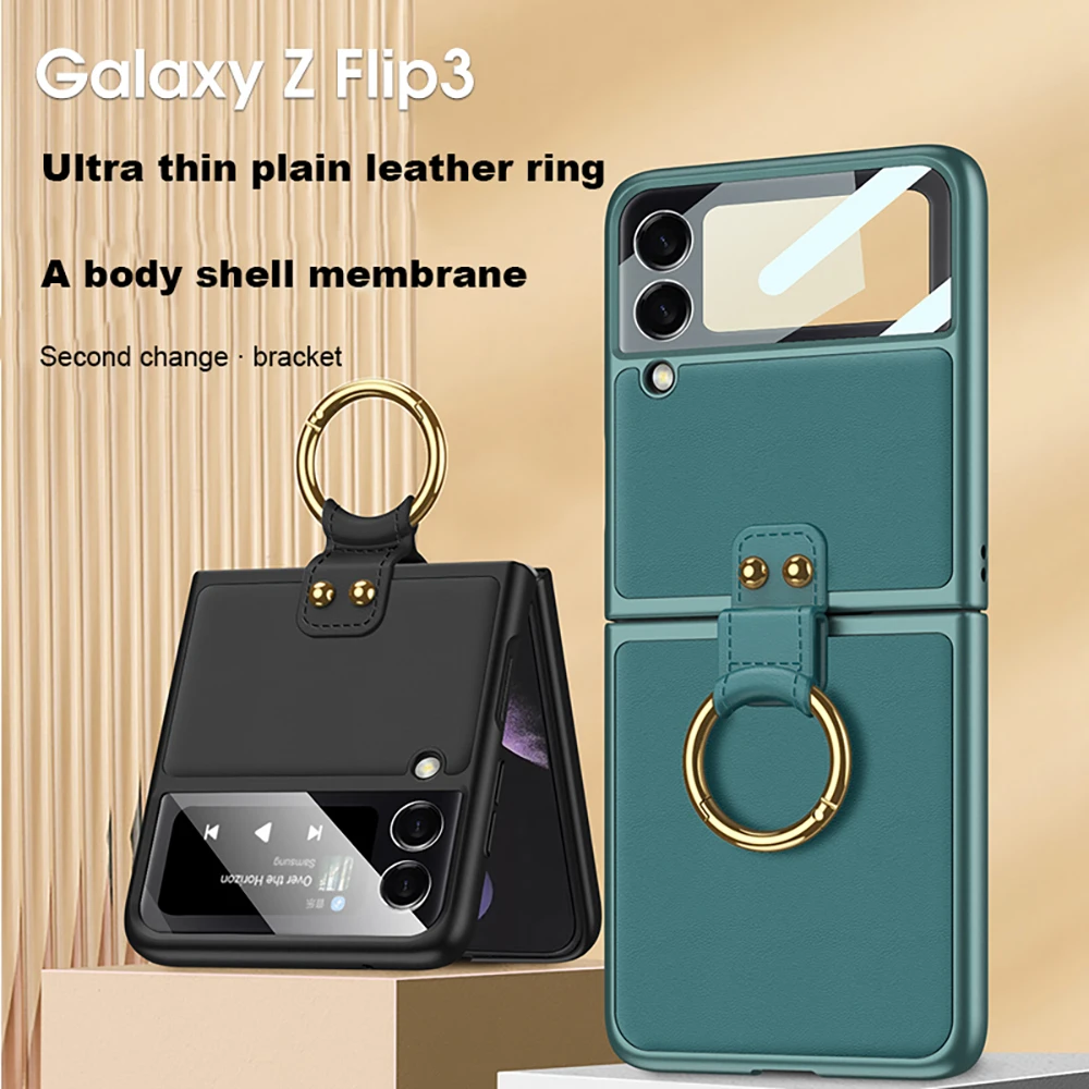 

Ультратонкий чехол для Samsung Galaxy Z Flip 3 телефон с кольцом для пальца Z Flip3 чехол-подставка жесткий противоударный чехол с защитой от падения